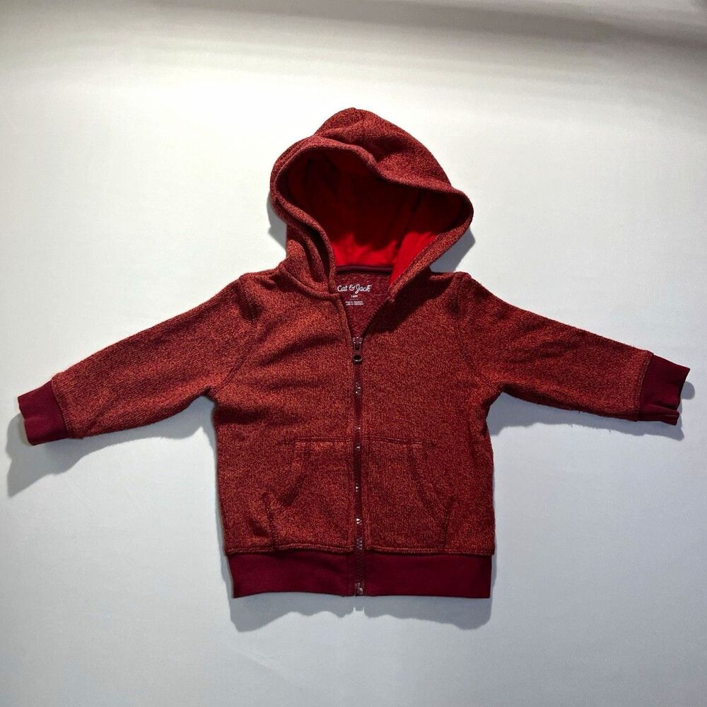 Cat & Jack Hooded Full Zip Jacket w/ Pockets Burgundy 12-18 Months